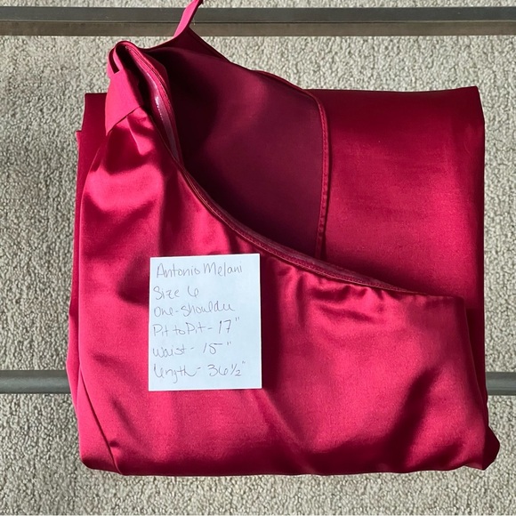 ANTONIO MELANI Red Asymmetrical One-Shoulder Cocktail Dress - Picture 12 of 12